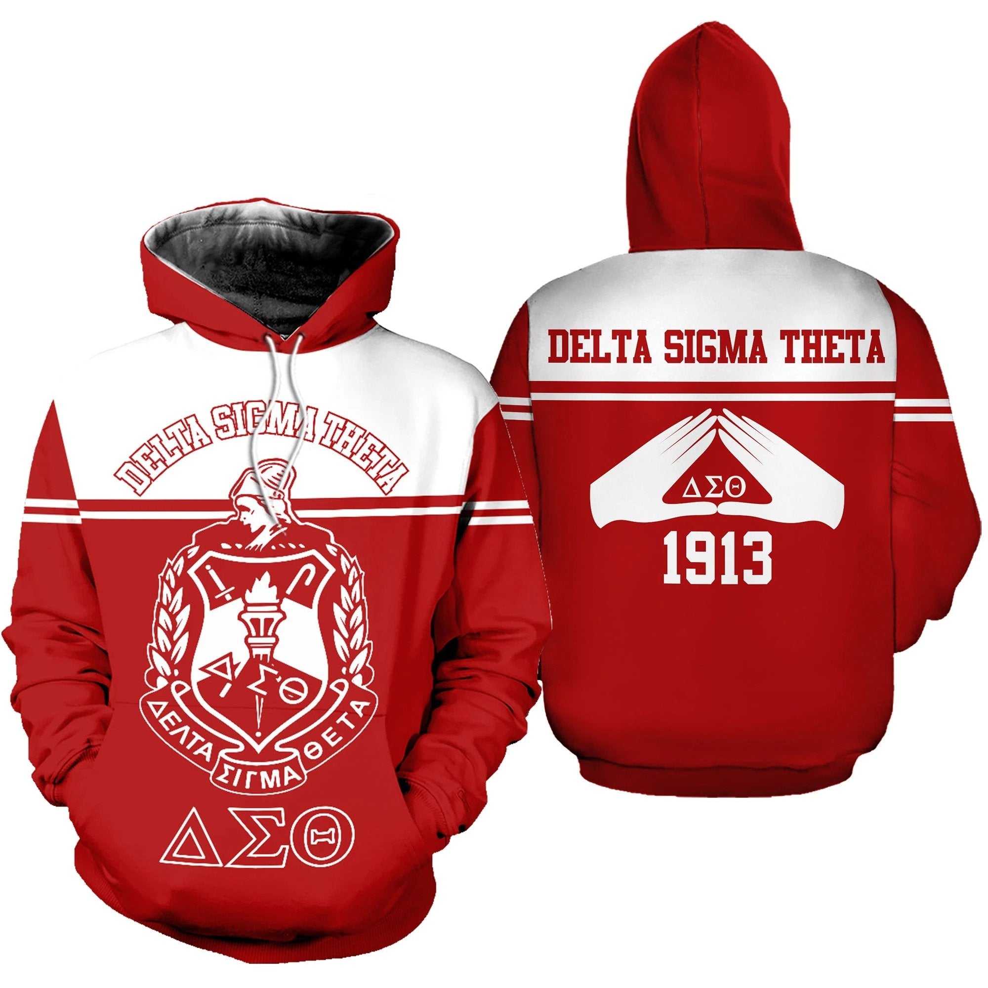 Greek Life Hoodie – Delta Sigma Theta Hand Sign Red White Hoodie