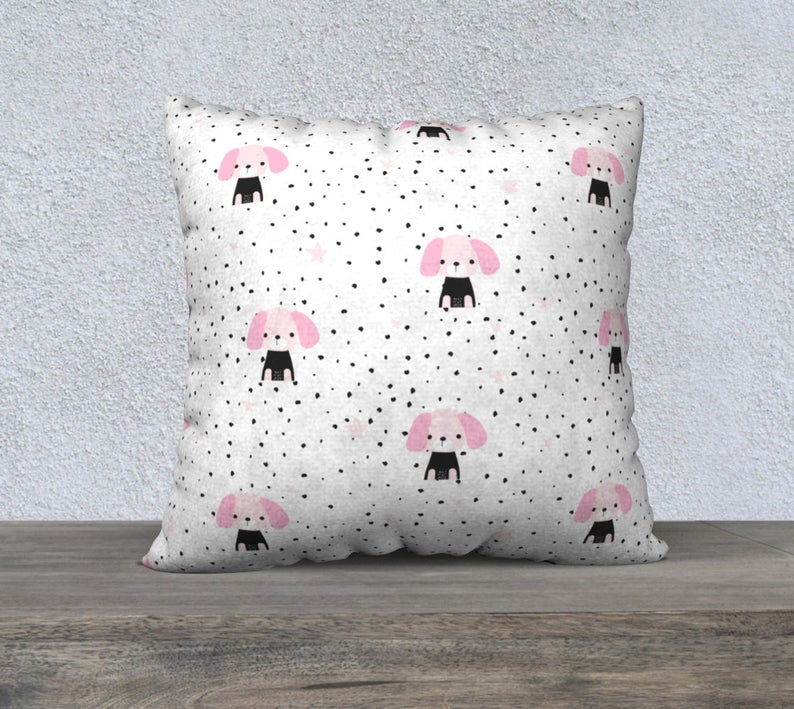 Polka Dot Puppy Throw Pillow, Bedroom Decor, Outdoor Pillows, Living Room Decor, Sofa Bed Throw Pillow, Decorative Pillow, Home Office Throw Pillows