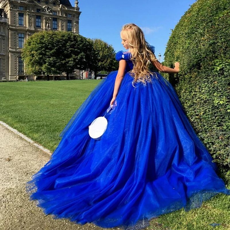 Beautiful Royal Blue Cinderella Girls Pageant Dresses Off-Shoulder Sweetheart Kids Formal Dress Ball Gown for Party Custom Made alx