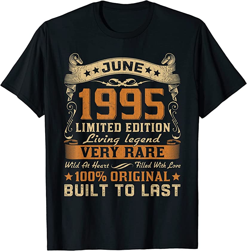 26th Birthday Gift 26 Years Old Retro Vintage June 1995 T-Shirt