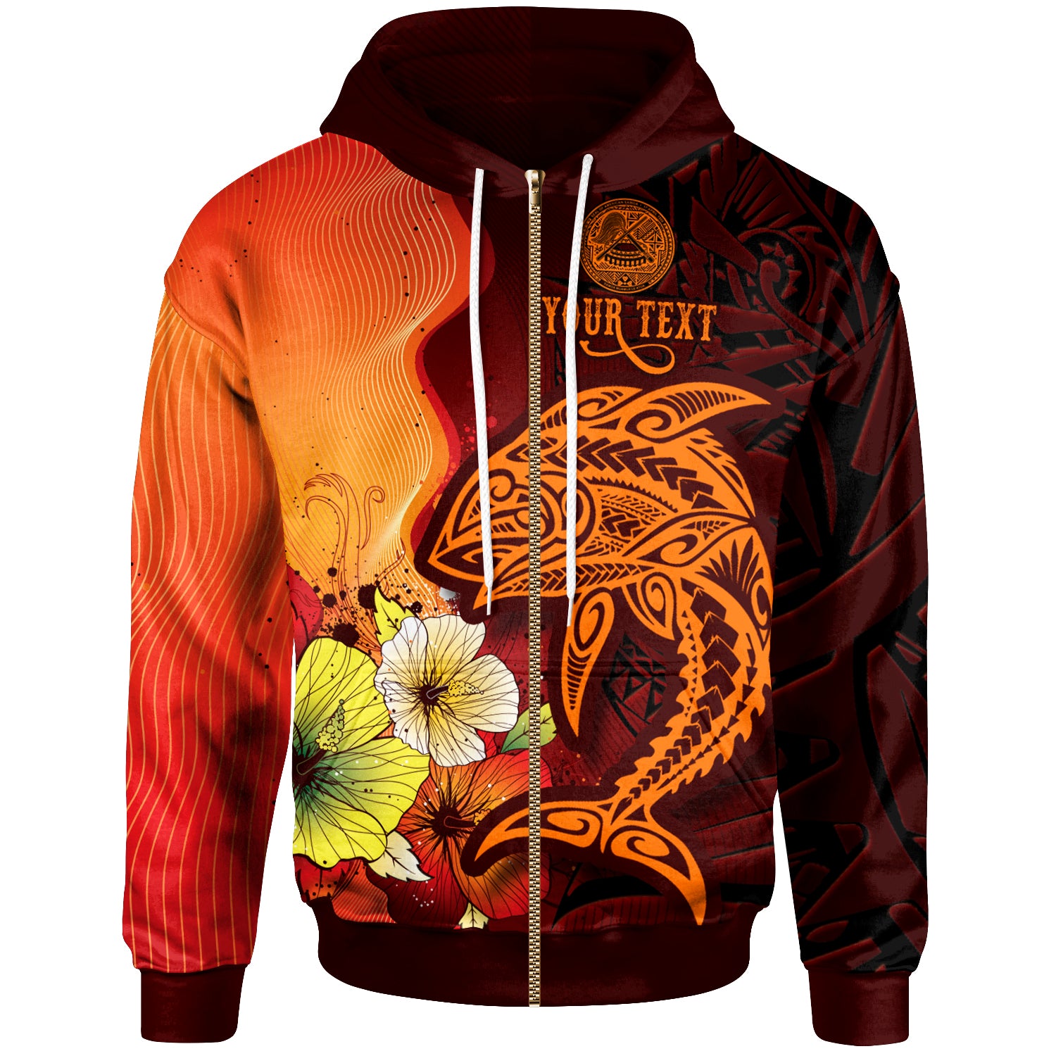 American Samoa Zip Custom Personalised Hoodie – Tribal Tuna Fish – BN39