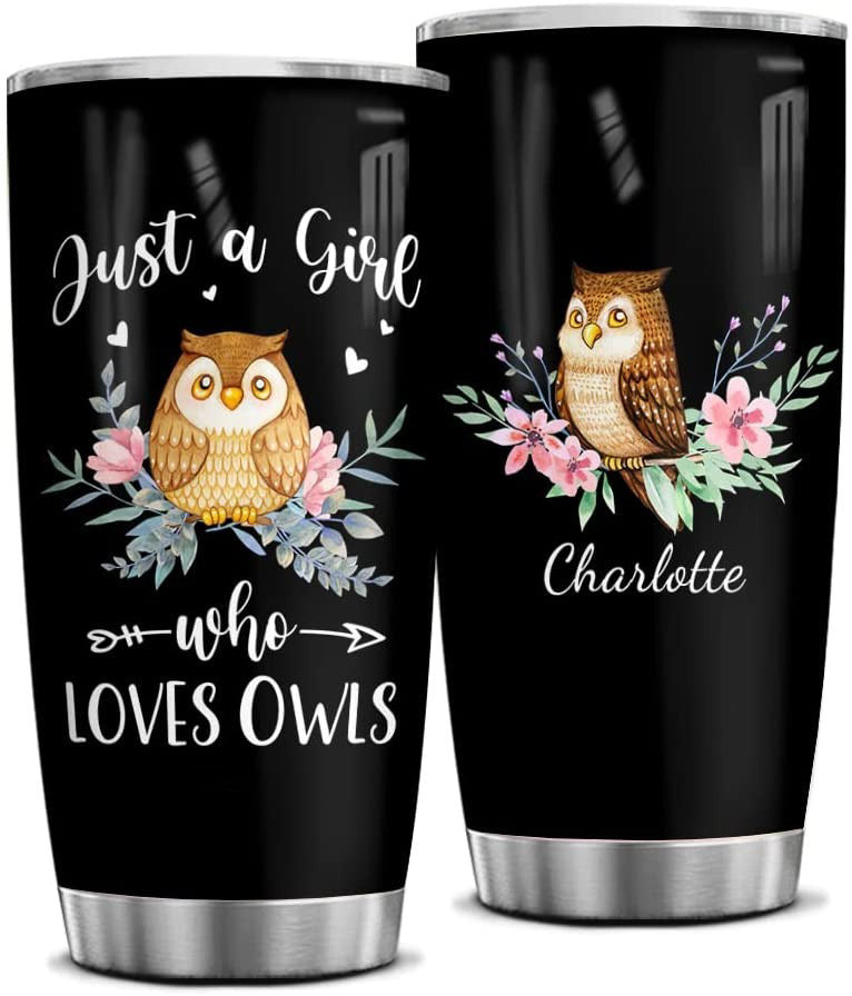 Personalized Owl Tumbler Cup With Lid 20Oz 30Oz Custom Name Double Wall Vacuum Insulated Tumblers Coffee Travel Mug Cups Customized Birthday Christmas Gifts For Owls Lovers Women Girl Daughter