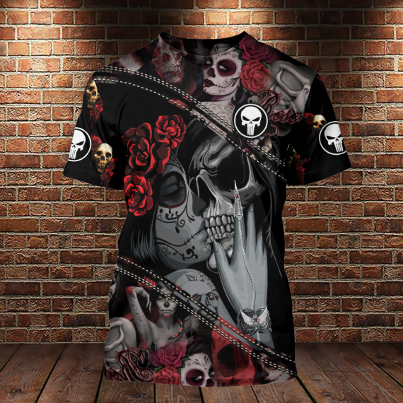 Roses Skull Romance Couple All Over Print Shirt