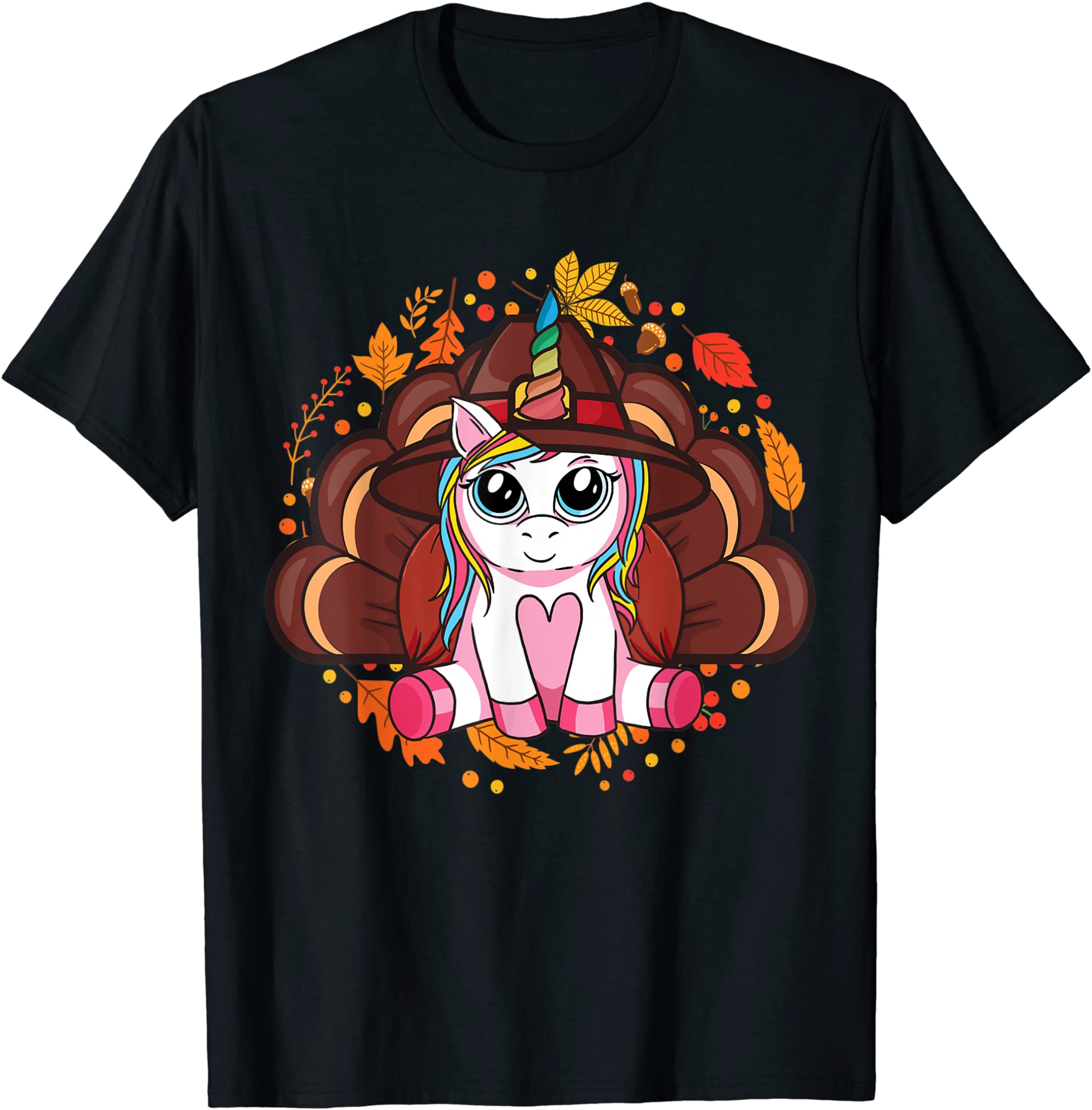 Cute Thanksgiving Shirt Girls Kids Toddler Turkey Unicorn T-Shirt