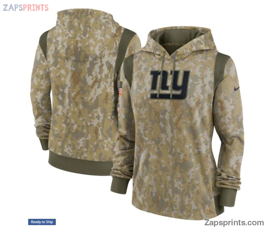 Women Olive New York Giants 2021 Salute To Service Therma Performance Pullover Hoodie