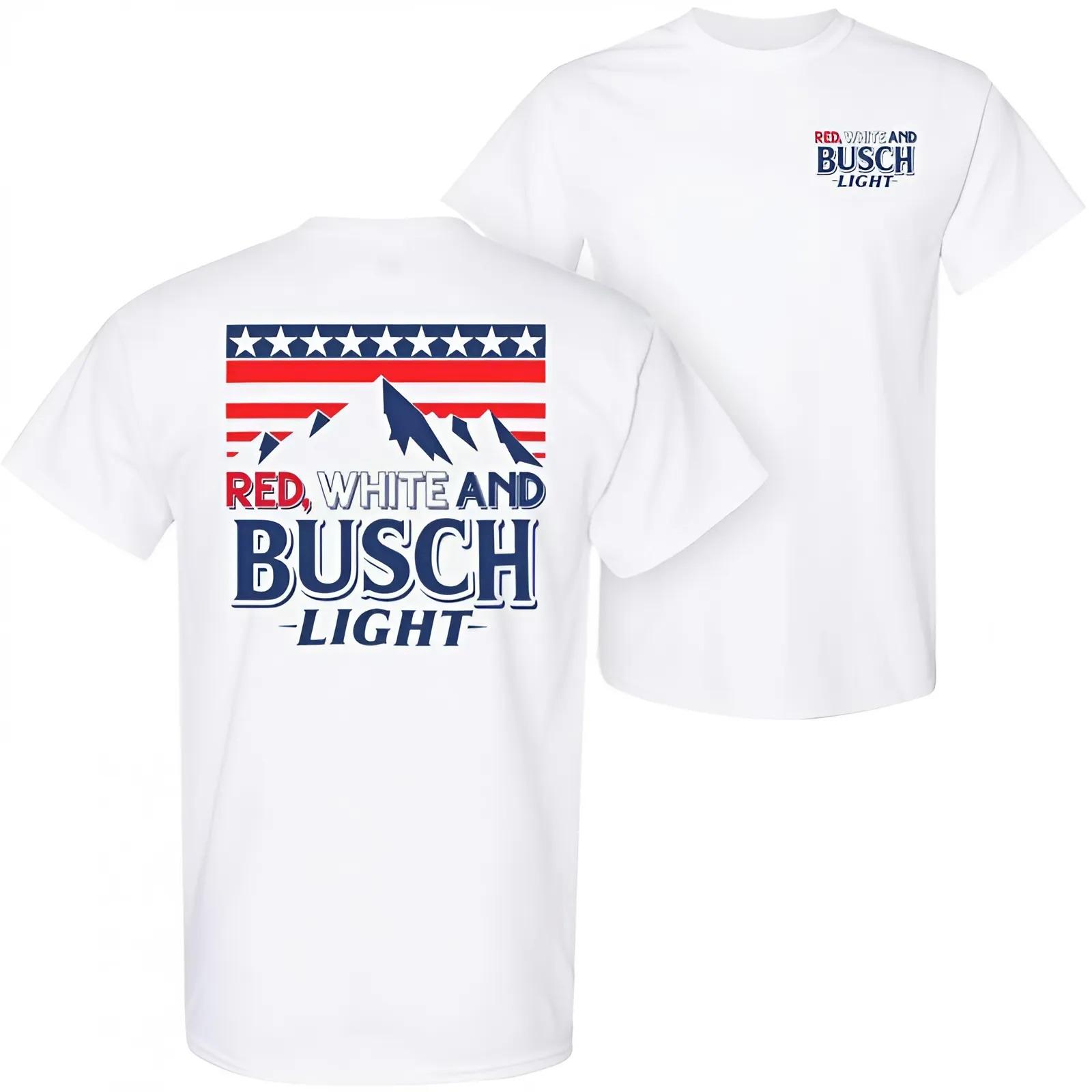 Red, White And Busch Light 2 Sided T-Shirt, Beer Shirt, Lover Beer Tee, Casual Cotton Fabric Menswear