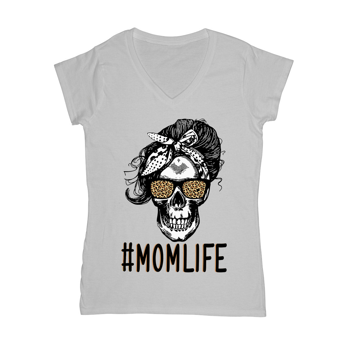 Skull Leopard Momlife Ez03 0304 Women V-Neck T-Shirt