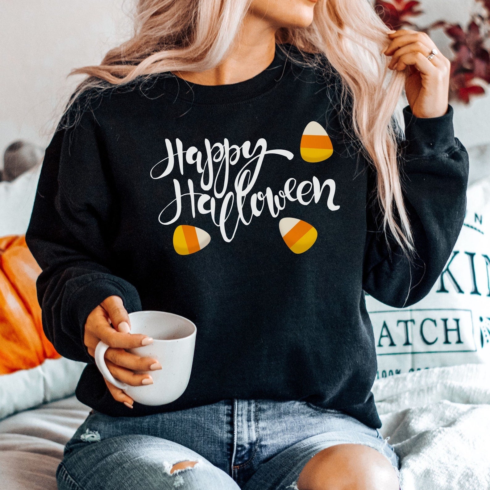 Halloween Candy Corn 2D Crewneck Sweatshirt All Over Print Sweatshirt For Women Sweatshirt For Men