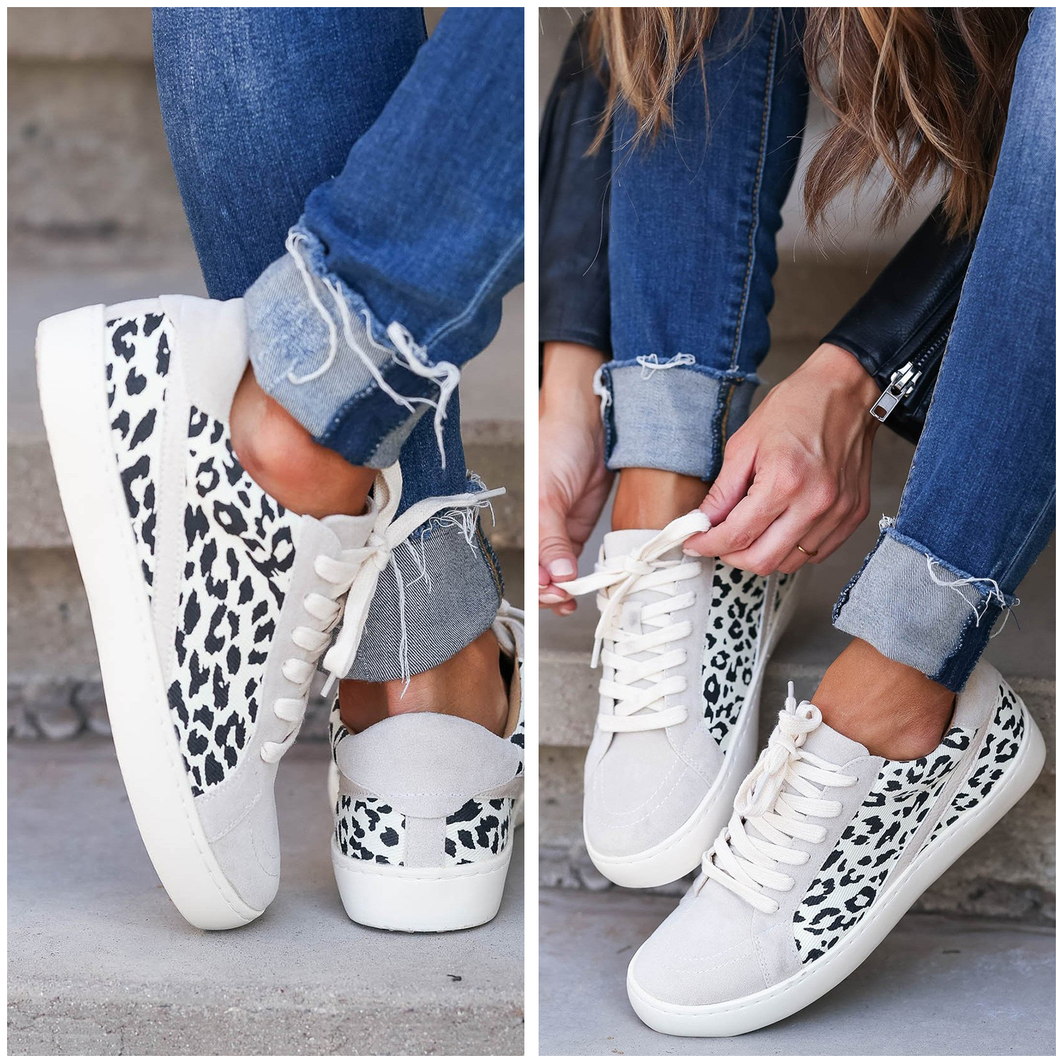 Gray Leopard Patchwork Casual Sneakers