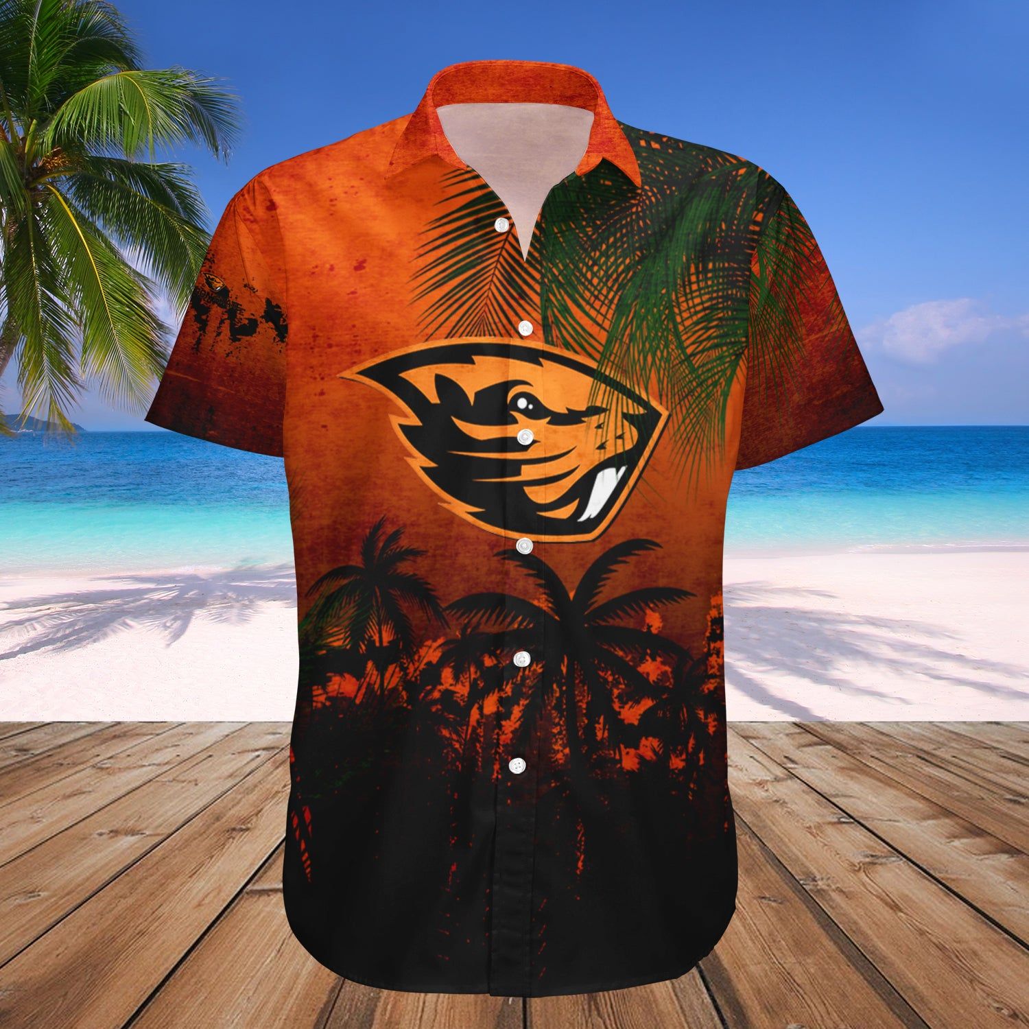 Oregon State Beavers Hawaii Shirt Coconut Tree Tropical Grunge – NCAA