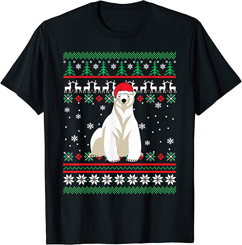 Bear Santa Hat Funny UGLY Christmas Pajama Holiday Xmas T-Shirt