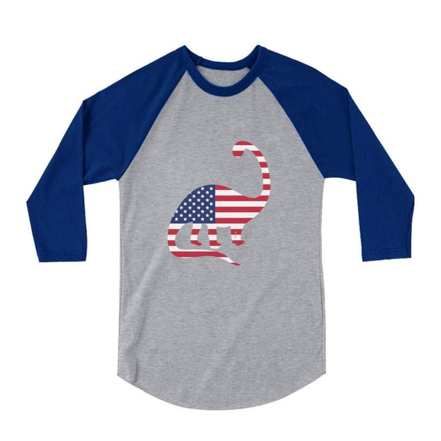 USA Dinosaur American Flag 4th of July 3/4 Sleeve Baseball Jersey Toddler Shirt