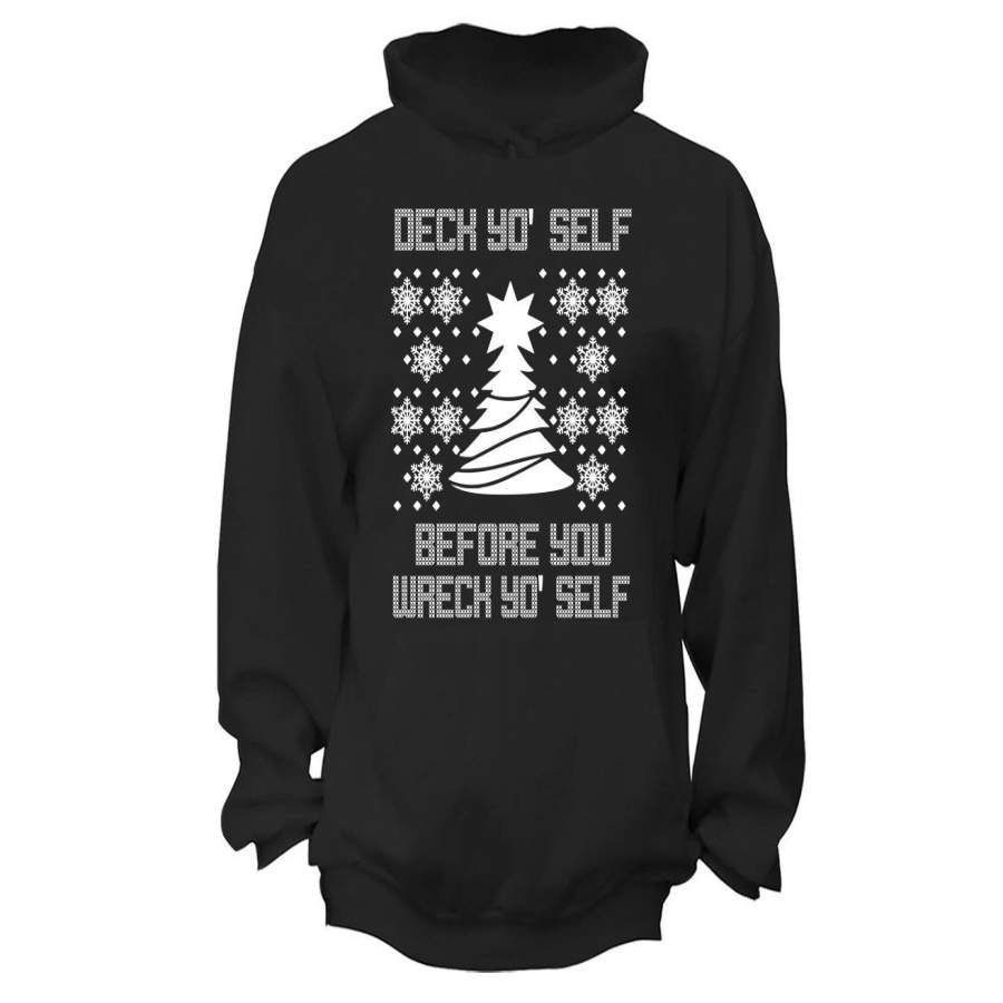 XtraFly Apparel Deck Yo’ Self Tree Ugly Christmas Hooded-Sweatshirt Pullover Hoodie