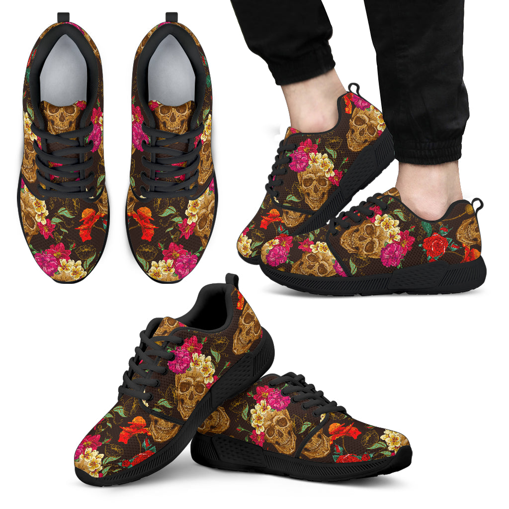 Vintage Flowers Skull Pattern Print Men’S Athletic Shoes