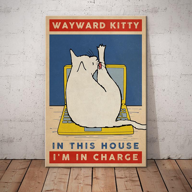 White Cat Rules The House Canvas And Poster Wayward Kitty | Art Print | Home Decor | Room Decor | Wall Art