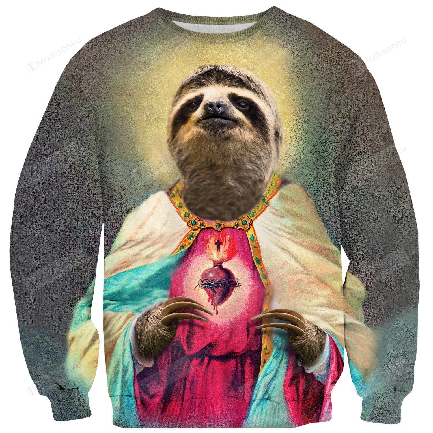 Sloth Jesus Ugly Christmas Sweater, All Over Print Sweatshirt