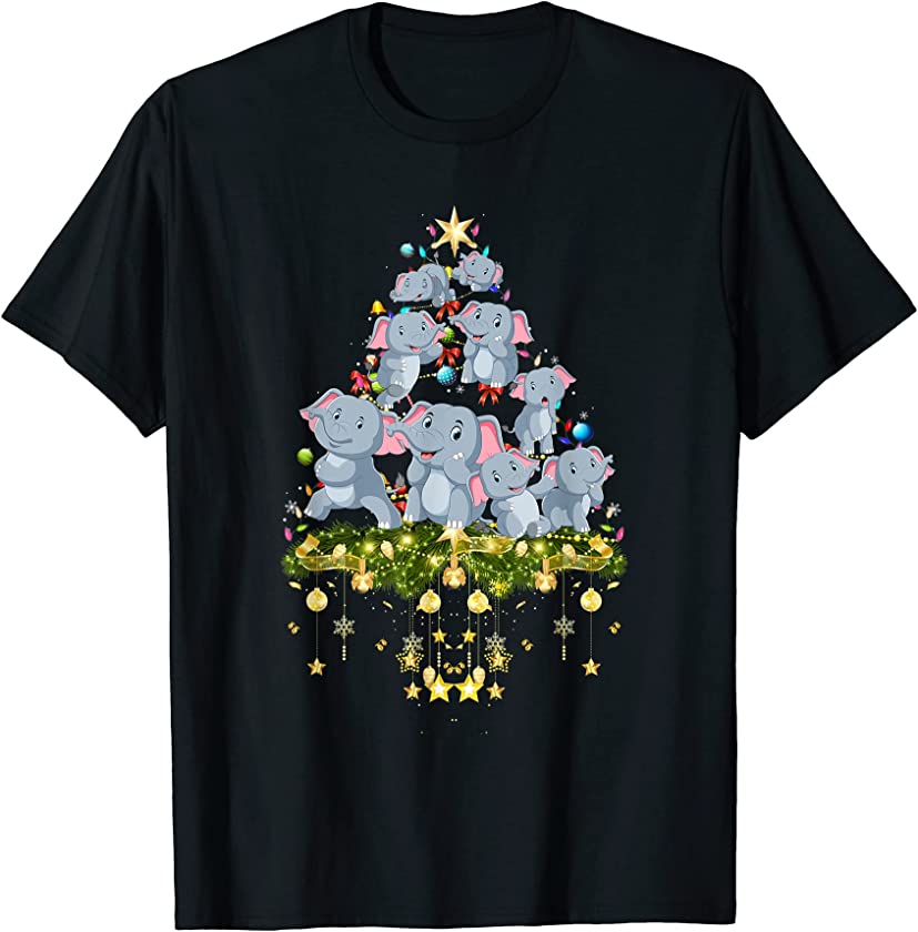 Elephants Christmas Tree Lights Holiday Elephant Xmas T-Shirt