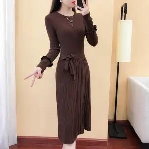 Autumn Winter Knit Long Dress Women Elegant Casual O-neck Slim Bodycon Robe Sweater Dresses Office Lady Mid-calf Knitted Dress alx