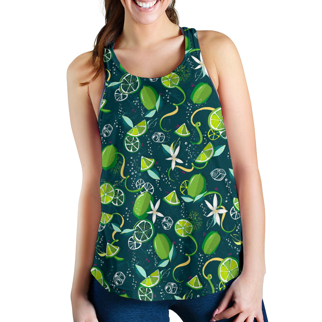 Lime Ice Flower Pattern Women Racerback Tank Top