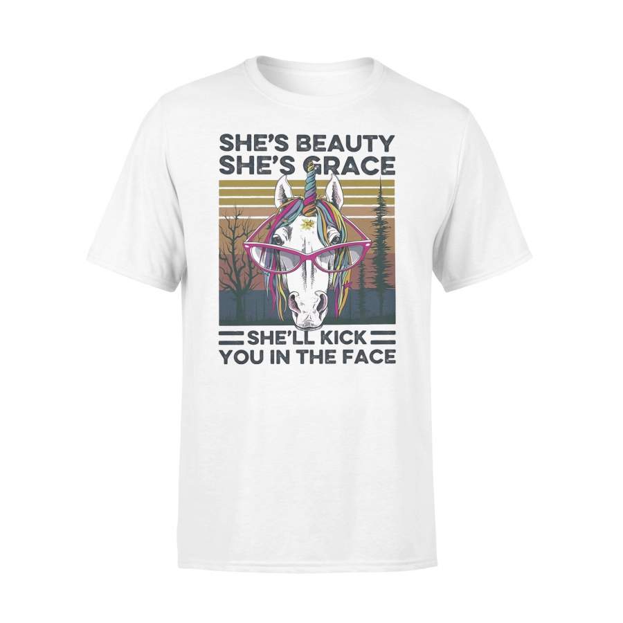 Unicorn She’s Beauty She’s Grace She’ll Kick You In The Face Treesvintage T-shirt