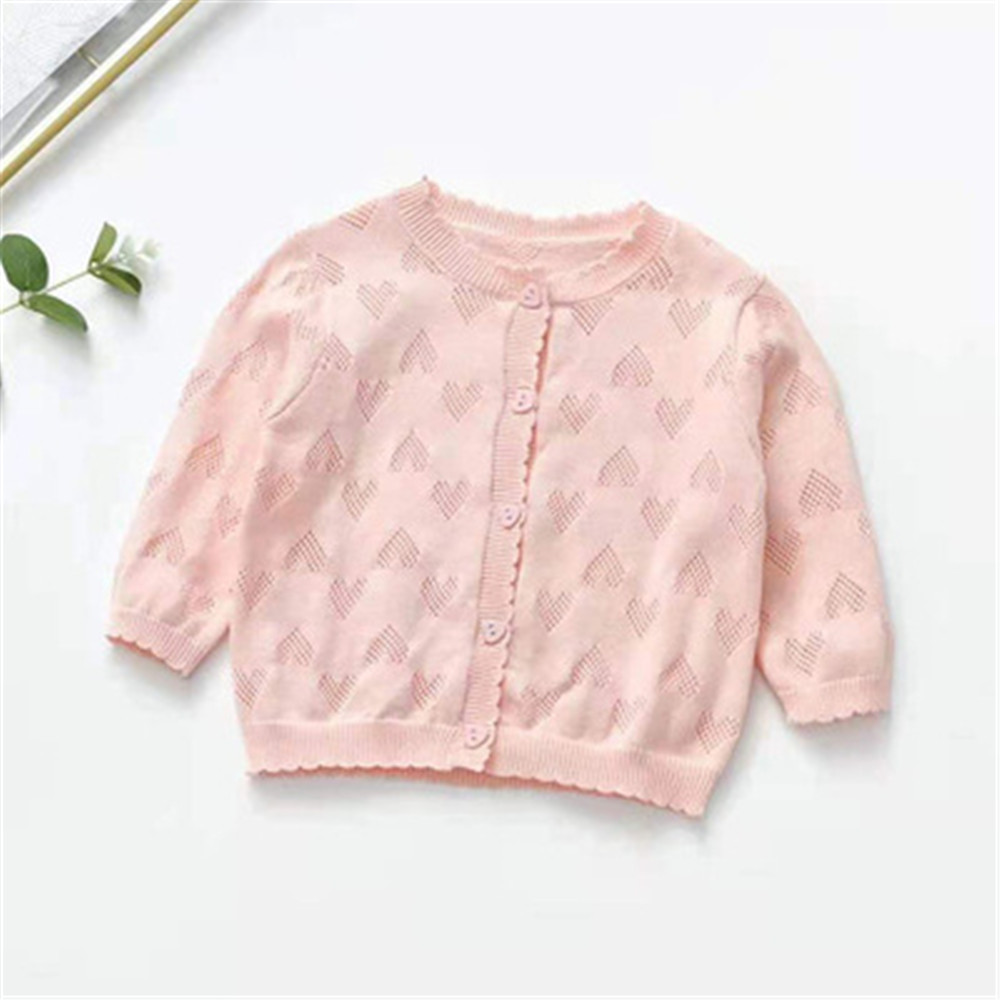 Baby Cardigan for Girls Pure Cotton Thin Hollowed Out Solid Color Lace Neckline Children’s Clothing Girl Korea Spring and Summer alx