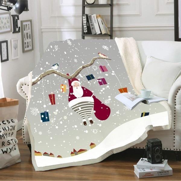 X-Mas Santa Hanging On Branch Blanket Christmas Decoration Ideas