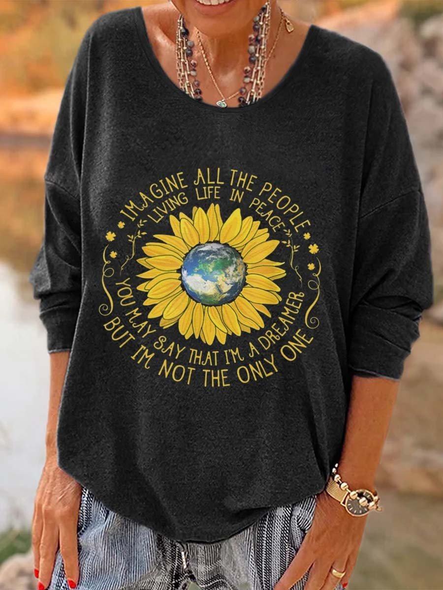 Women Hippie Living Life In Peace Of Wisdom Printed Long Sleeve T-Shirt