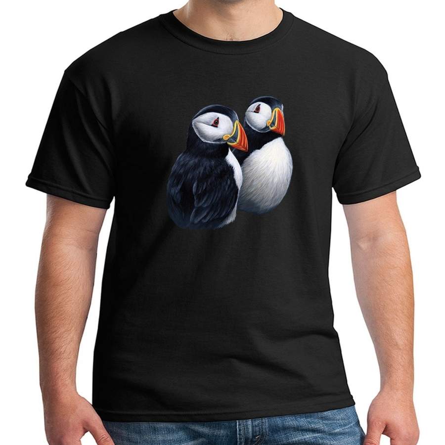 Cute Puffins Adults T-shirt Puffin Birds of the Cliffs Tee for Men – Fashion Cotton Tee Black