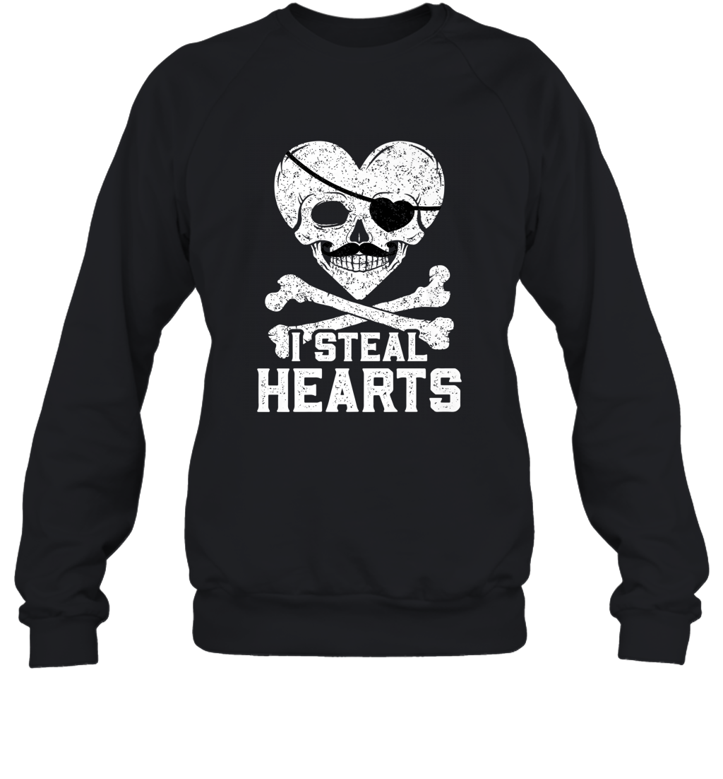 I Steal Hearts Valentine’s Day Pirate Skull Art Graphics Crewneck Sweatshirt