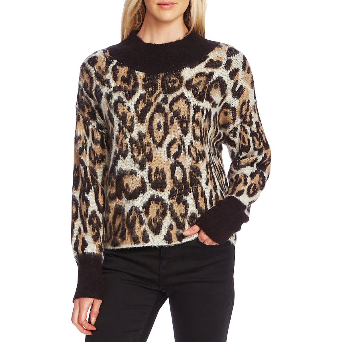 Womens Animal Print Pullover Turtleneck Sweater