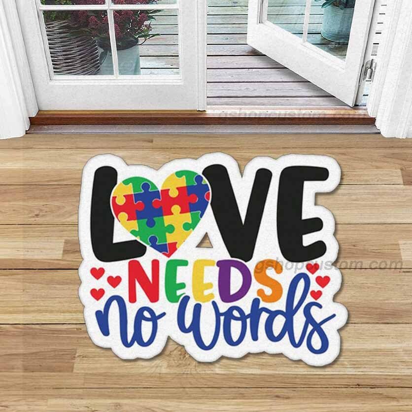 Love Needs No Words Autism Awareness Shaped Doormat Rug – Heart Puzzel Doormat Home Decor – Sdm-A007