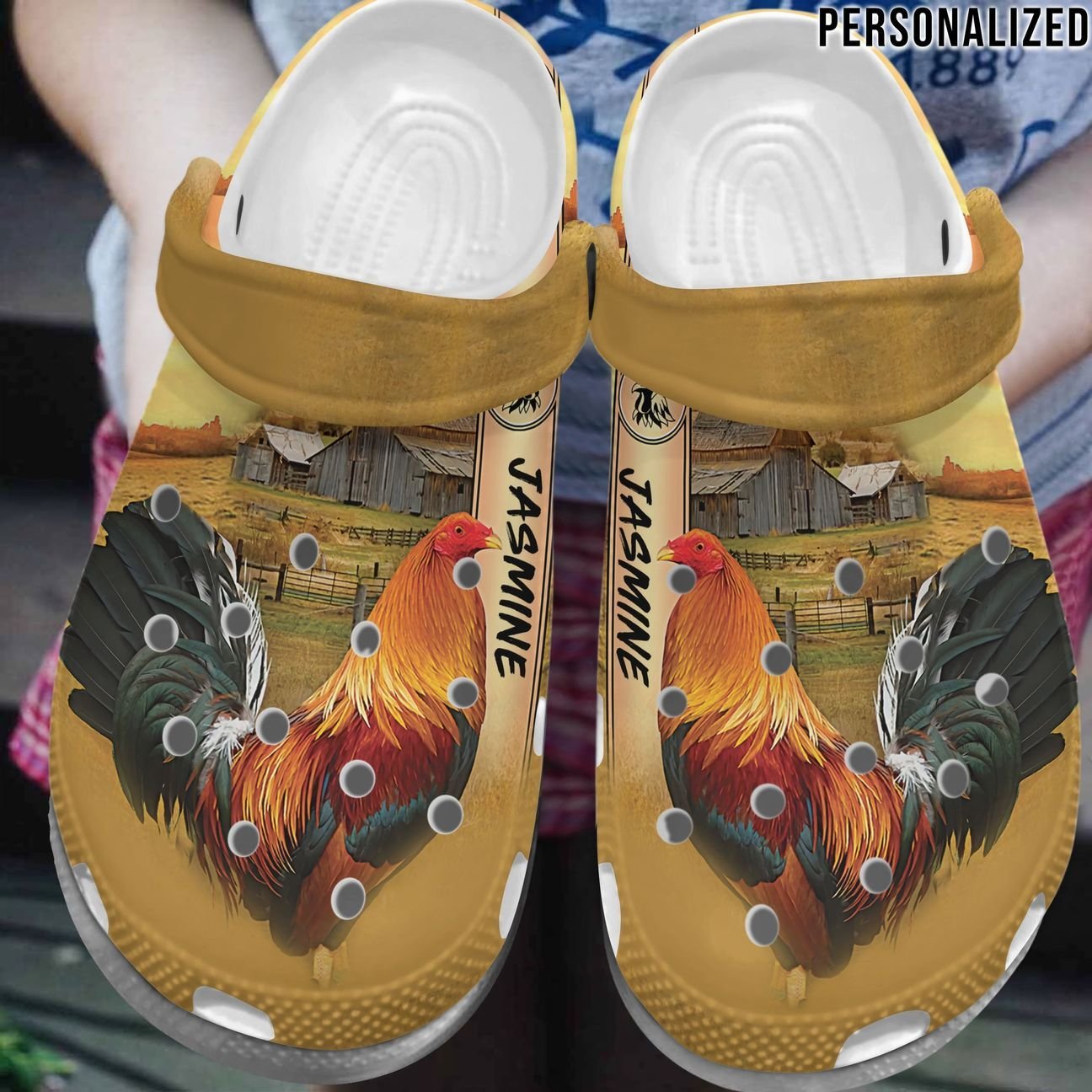 Chicken Personalized Personalize Clog, Custom Name, Text, Fashion Style For Women, Men, Kid, Print 3D Whitesole Beautiful Rooster