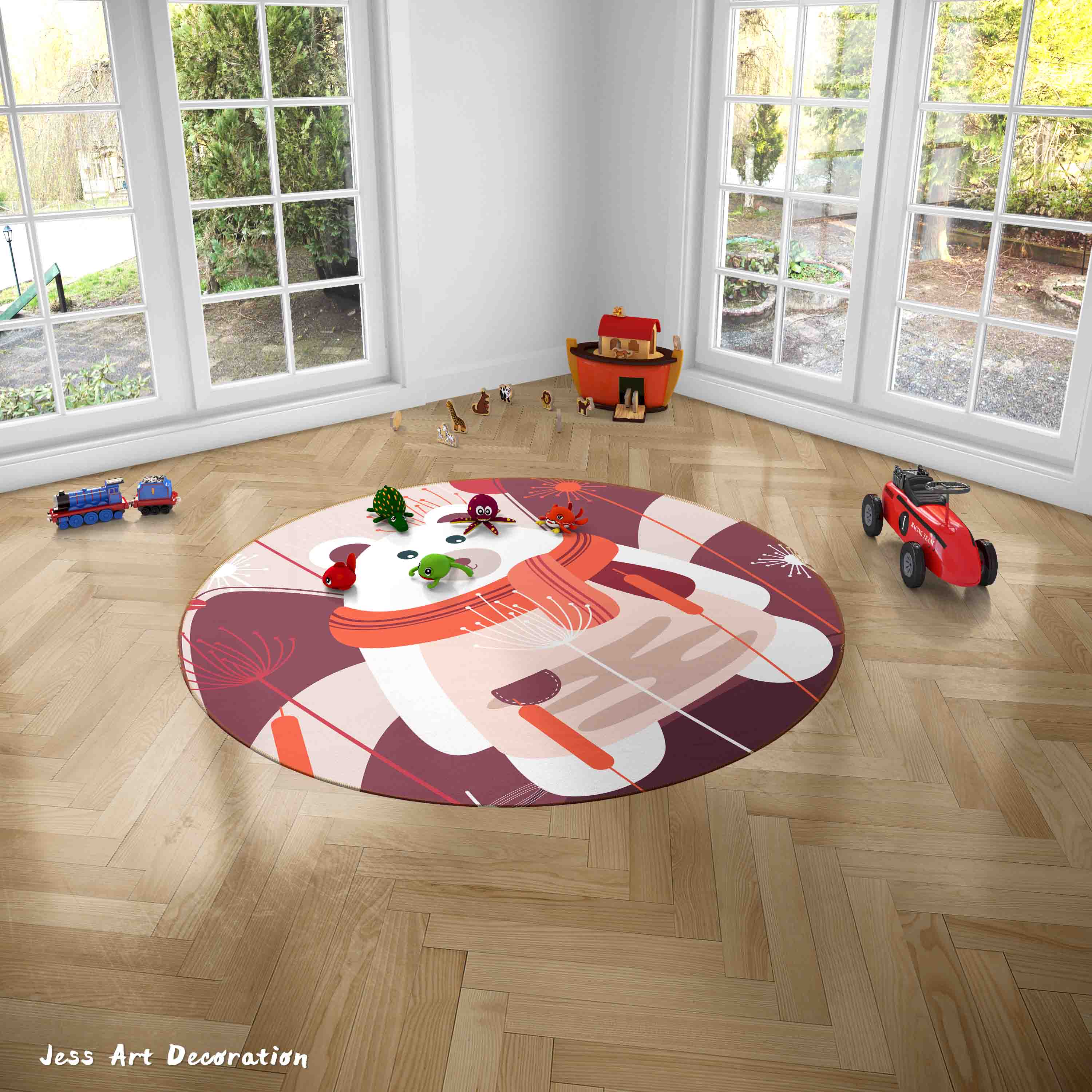 3D Cartoon Animal Bear Kids Non-Slip Round Rug Mat 2