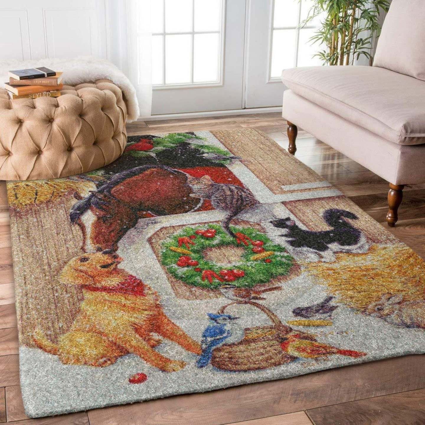 Christmas Horse Rabbit Cat Cardinal Golden Retriever Rug