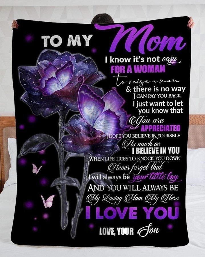 [Personalized Name] Purple Flowers I Love You –  Gift For Mommy, Gift For Home Decor, Gift For Family  – Fleece Blanket