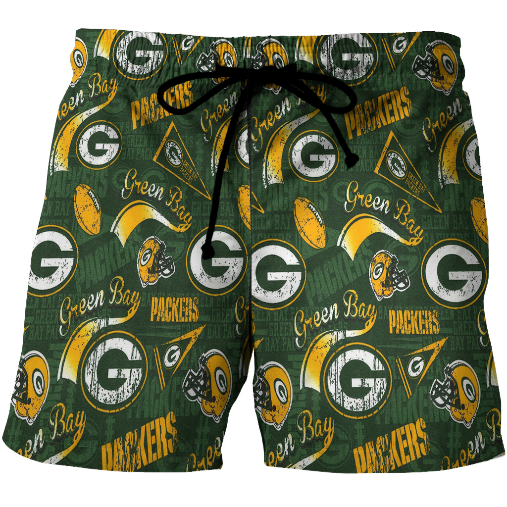 Green Bay Packers Emblem Seamless V2 3D All Over Print Summer Beach Hawaiian Short