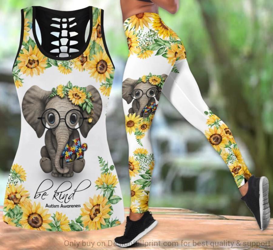 Autism Gift For Elephant Lover Be Kind Autism Awareness Elephant Hollow Tank Top And Leggings Set Hh