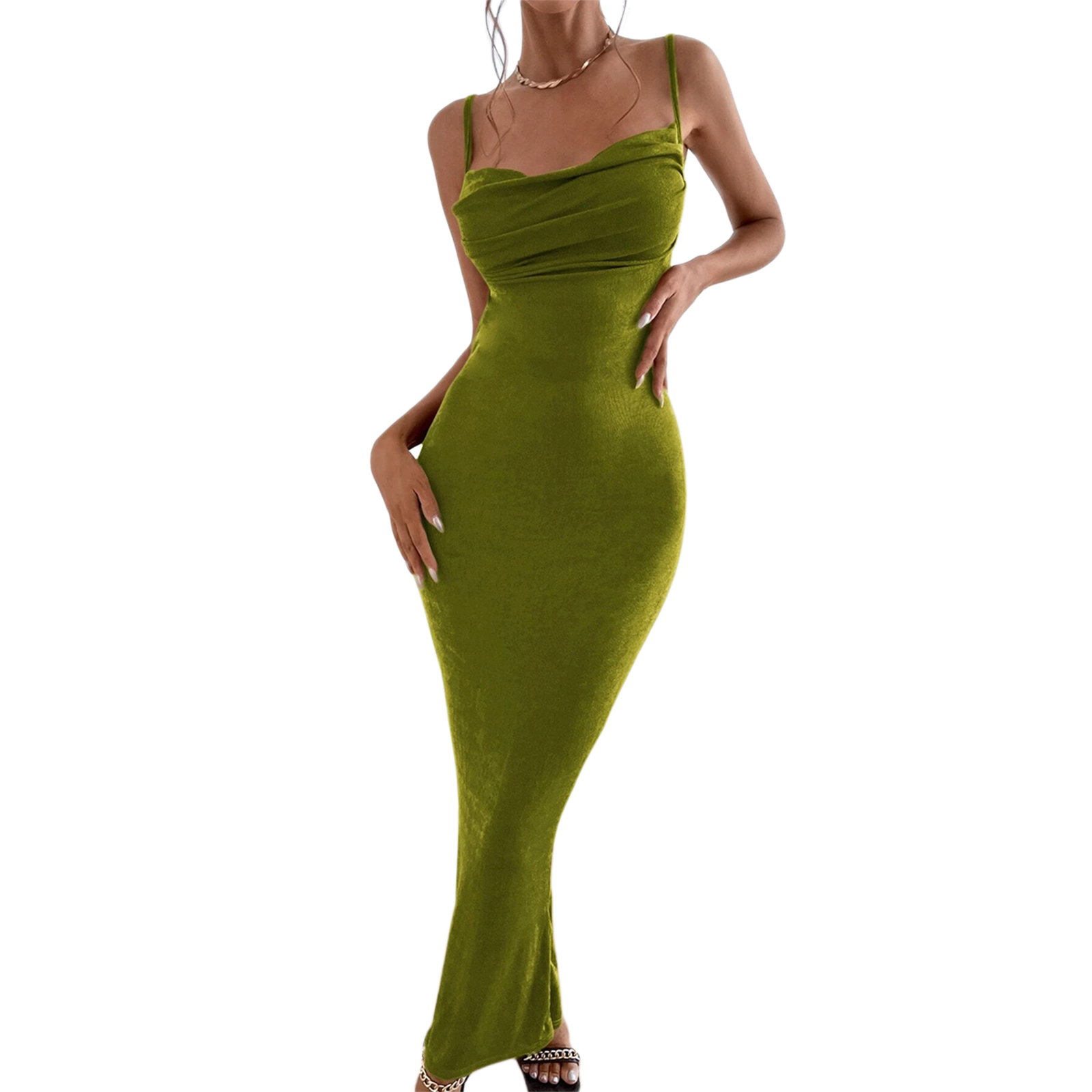 Women s Bodycon Midi Corset Dress Low Cut Spaghetti Strap Sleeveless Cowl Neck Formal Maxi Long Evening Party Dress alx