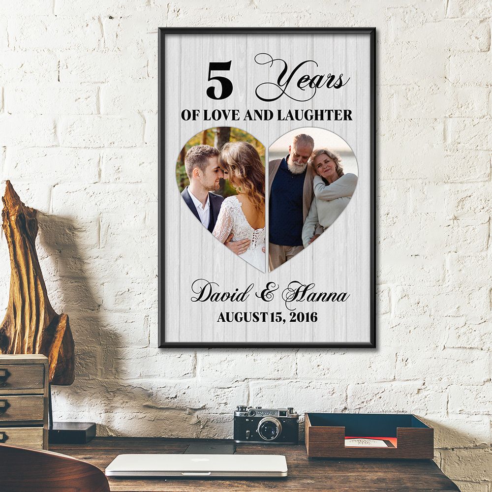 Personalized Names & Date 5Th Wedding Anniversary Gifts Poster For Couple, Husband & Wife, Her, Him