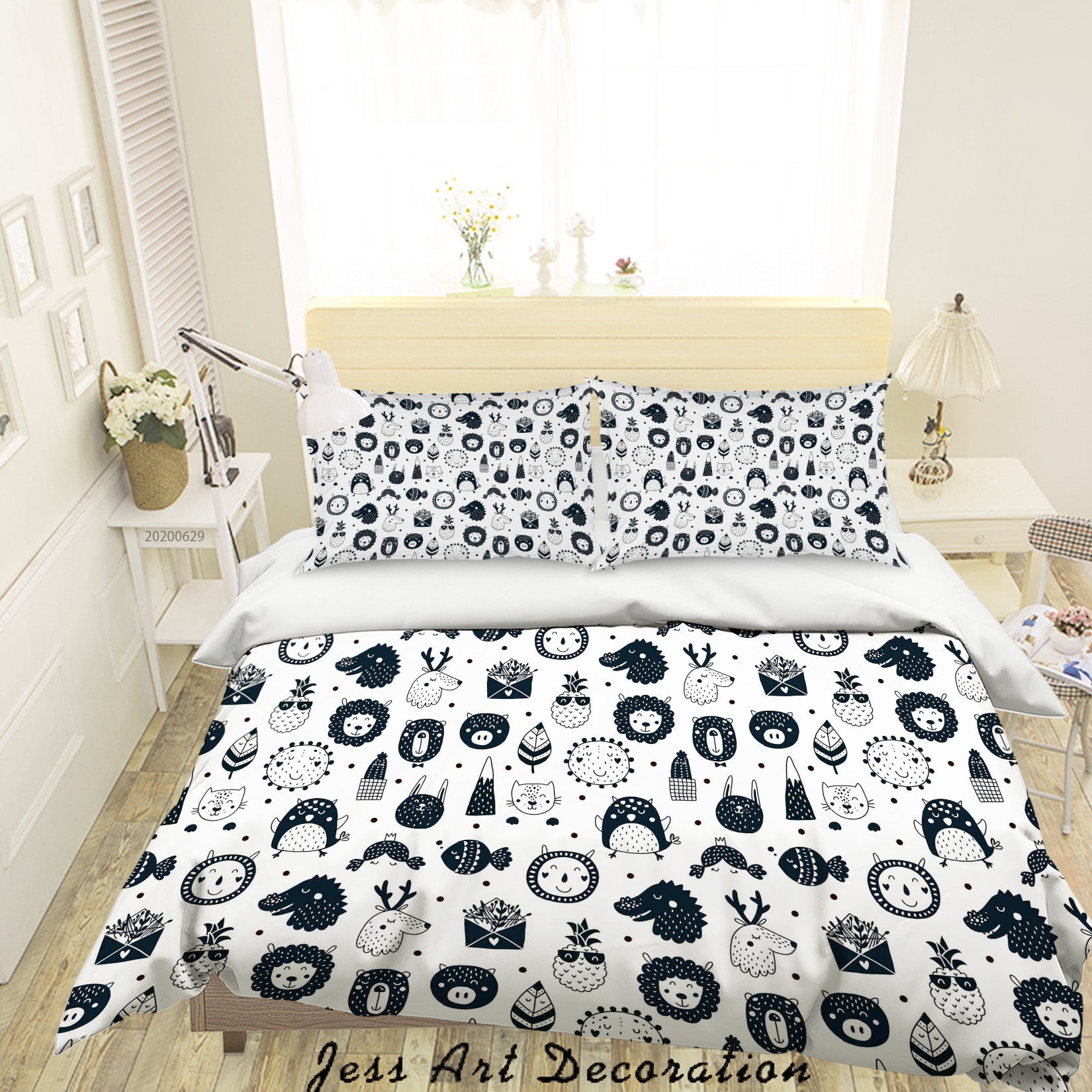 3D White Black Cartoon Animal Fruit Quilt Cover Set Bedding Set Duvet Cover Pillowcases Sf92