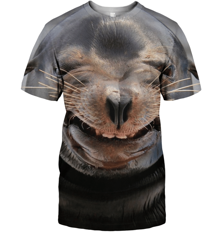 3D All Over Print Sea Dog Face Grey Color Cute Shirt