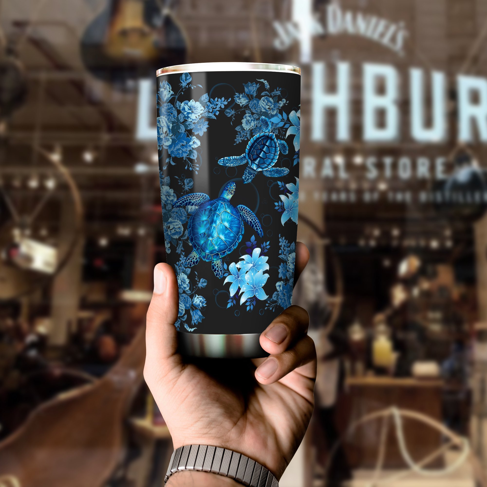 Blue Sea Turtle Hawaiian All Over Print Tumbler