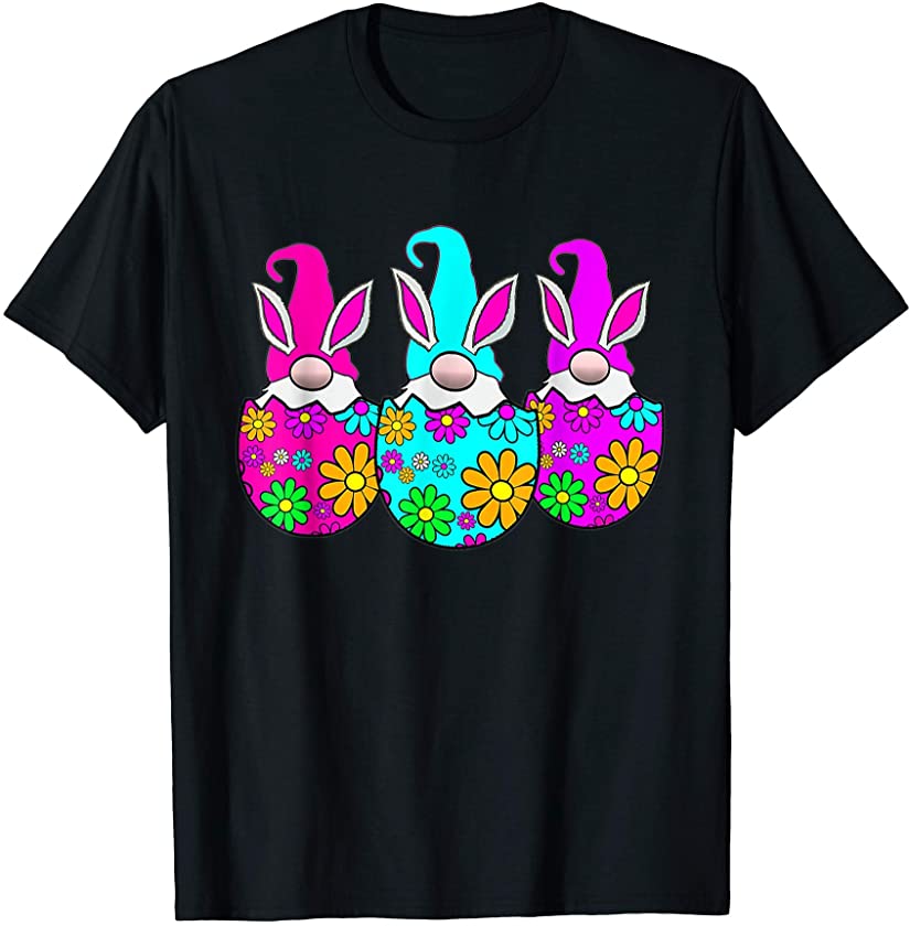 3 Easter Egg Gnomes Colorful Spring Bunny Ears Rabbit Cute T-Shirt