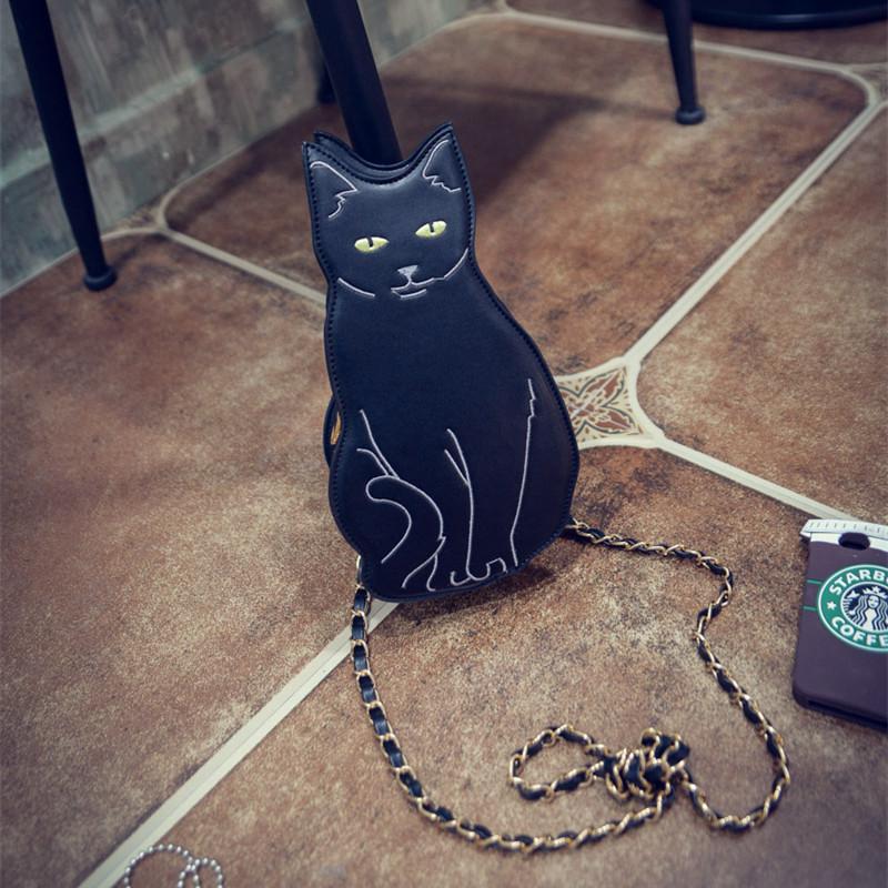 BLACK CAT NOVELTY CROSSBODY CHAIN BAG – Women’s Girl 2016 Street Fashion Animal Kitten Cute Cool Unique Fun Cross Body Purse Bag alx