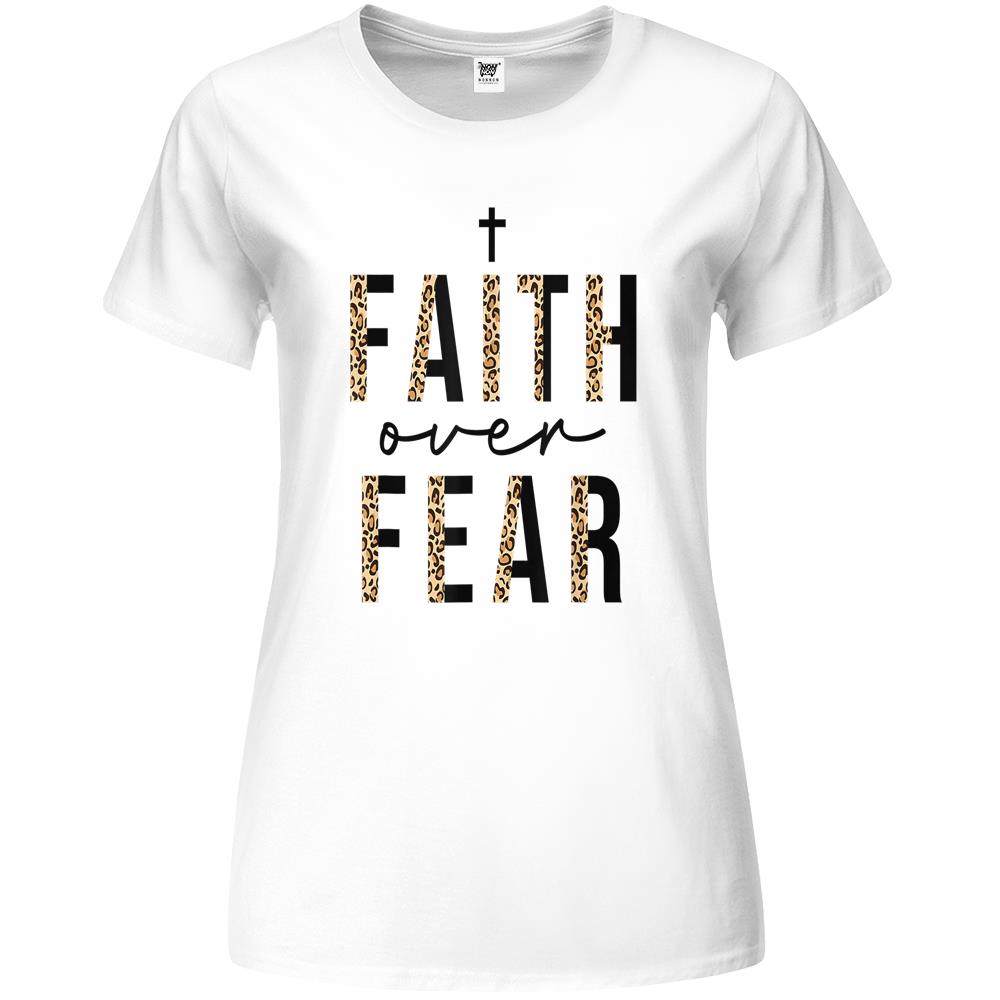 Faith Over Fear Shirt, Faith Over Fear Premium Womens T Shirts, Faith Over Fear Leopard Funny Christian Quote Easter Day Premium Womens T Shirts