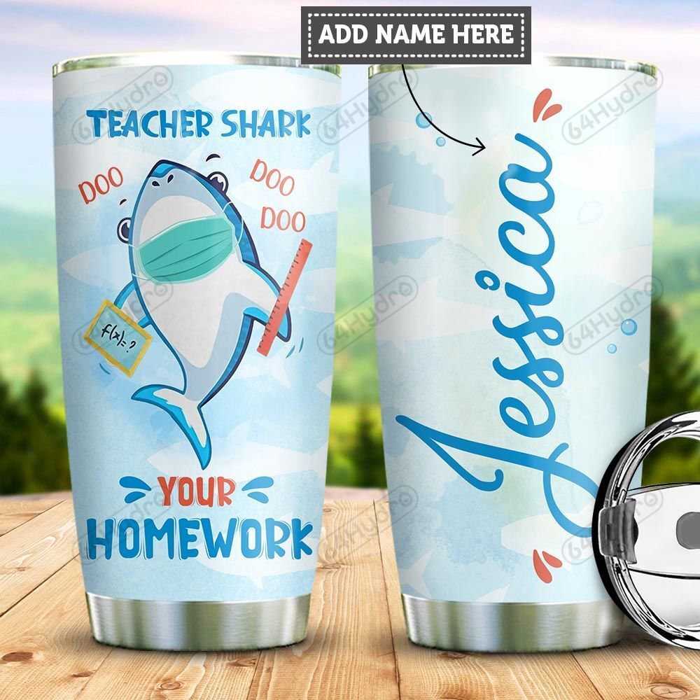 Teacher Shark Stainless Steel Personalized Stainless Steel Tumbler Customize Name, Text, Number Dmeup