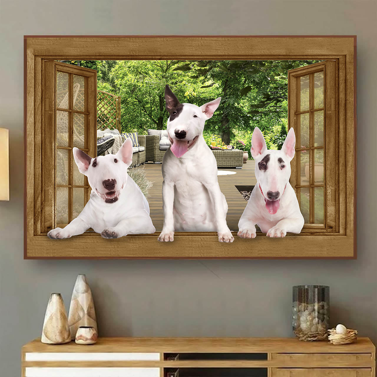 Bull Terrier 3D Wall Art Opend Window Home Decor Gift Animal Dogs Lover