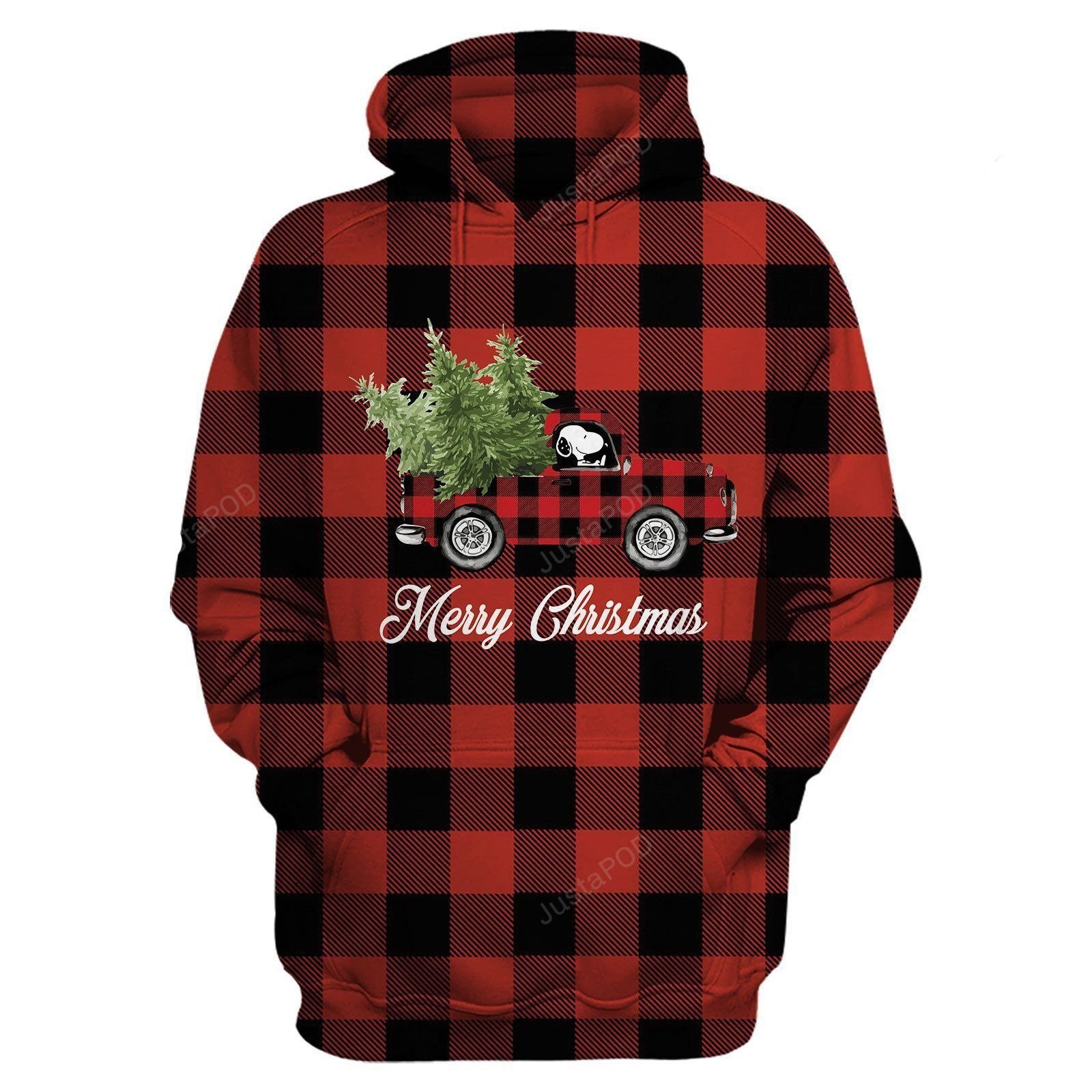 Merry Christmas Snoopy Dog Tree Car Plaid 3D Hoodie Zip Hoodie