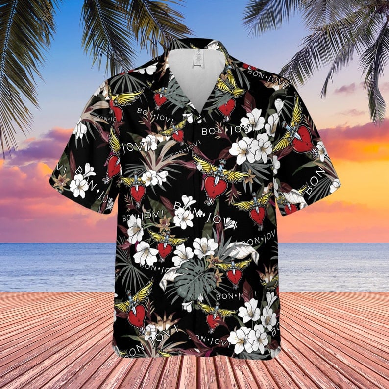 Bon Jovi Rock Band Tropical Forest All Over Print Hawaii Shirt Black Ha32764