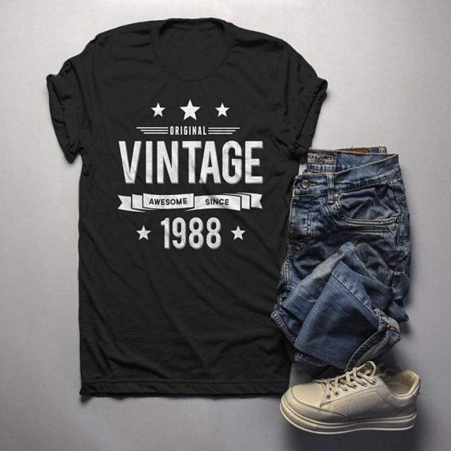 Men’s 30th Birthday T Shirt Original Vintage Shirt Thirty Awesome Since 1988 Tshirt